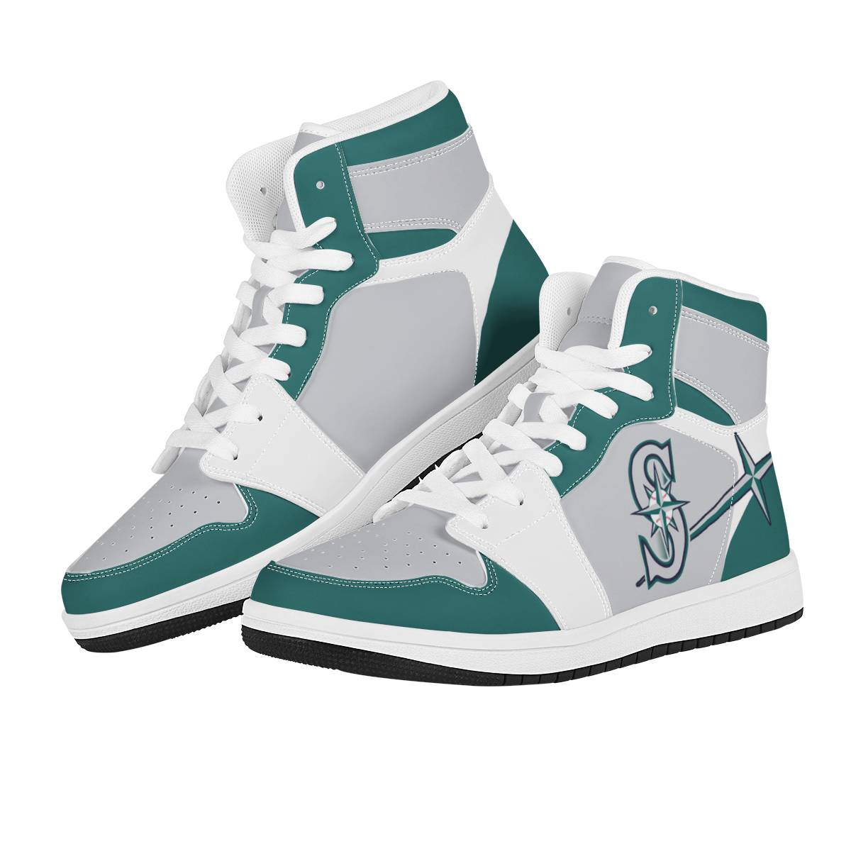 Men's Seattle Mariners High Top Leather AJ1 Sneakers 002
